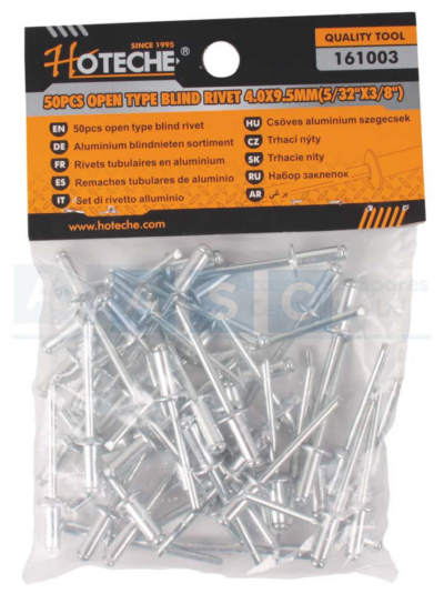 POP RIVET 4.0X9.5MM 50PCS Open Type Aluminum Alloy Body