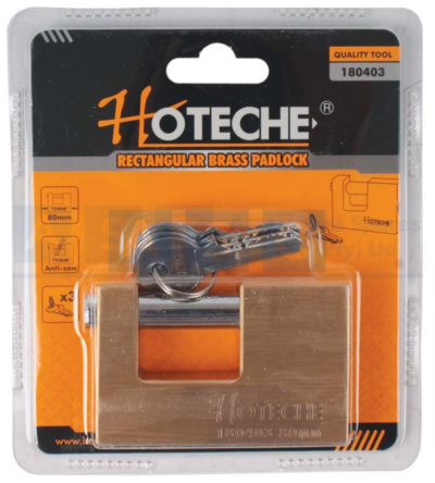 RECTANGULAR BRASS PADLOCK 80X18X52MM 3 BRASS KEYS LOCK-BODY & CYL.& SOLID