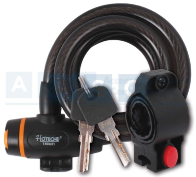 SPIRAL BICYCLE CABLE LOCK 10X1000MM ZINC ALLOY LOCK CORE 2KEYS