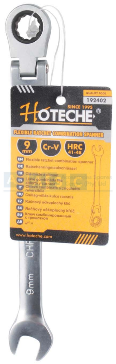 FLEXIBLE RATCHET COMB.SPANNER 9MM CRV CHROME PLATED 72 TOOTH