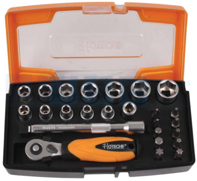 SOCKET SET 25PC 1/4DR.W/RATCHET Socket: 4/4.5/5/ 5.5/ 6 to 13mm.