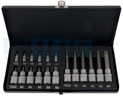 TORX BIT SET  18PCS 1/4 & 1/2 DR Material:Crv Surface: SatinFinish