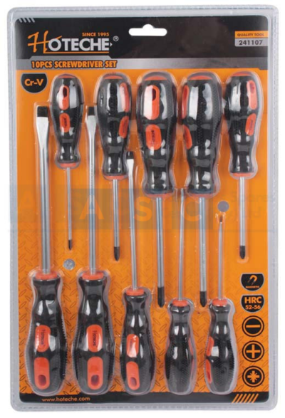 SCREWDRIVER SET 10PC Material:Cr-V / Satin Finished /Black