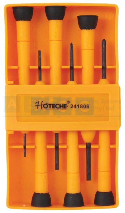 6PCE PRECISION SCREWDRIVER SET CR-V /PP+PVC HANDLE/PLASTIC BOX 4 FLAT +