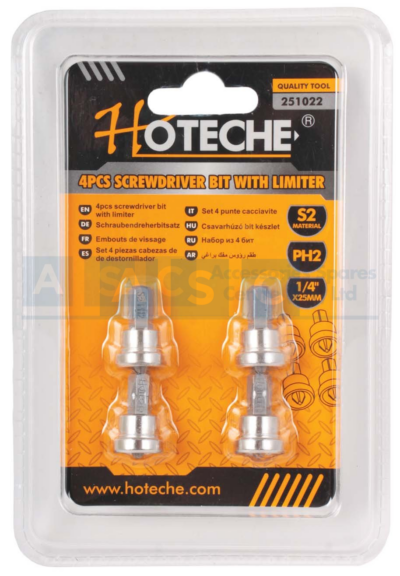 S/DRIVER BITS W/LIMITER PH2 X6 X 25MM 4P S2 SANDBLASTING / 4PCS