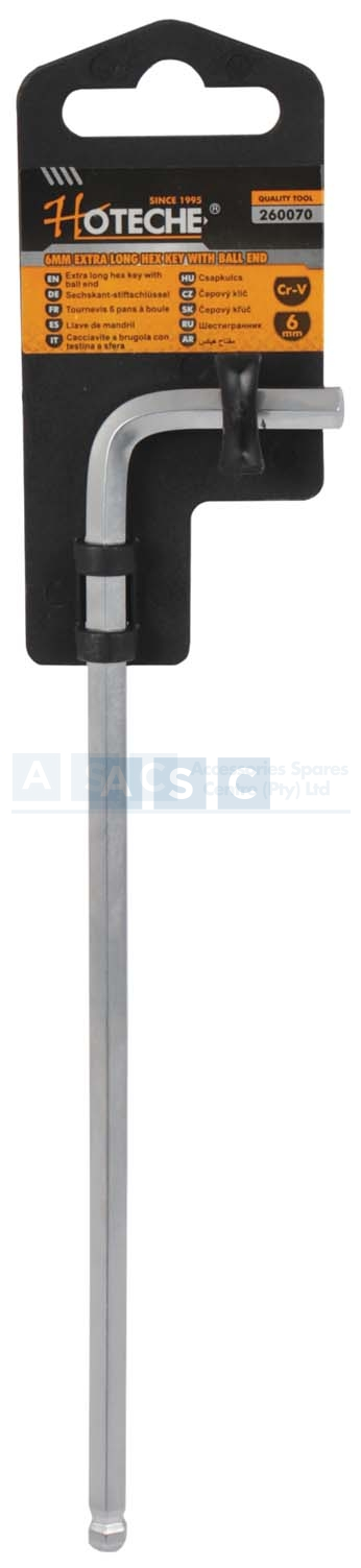 ALLEN KEY EXTRA LONG W/BALL END 6MM Material:Crv  /Satin Finish