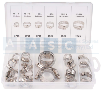 HOSE CLAMPS ASSORTED 28PCS IN BMC Size:6pc 10-16 & 8x0.6mm/8pc 13-19 & 8