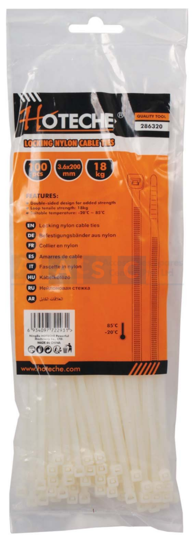 CABLE TIE WHITE 3.6X200MM(100)