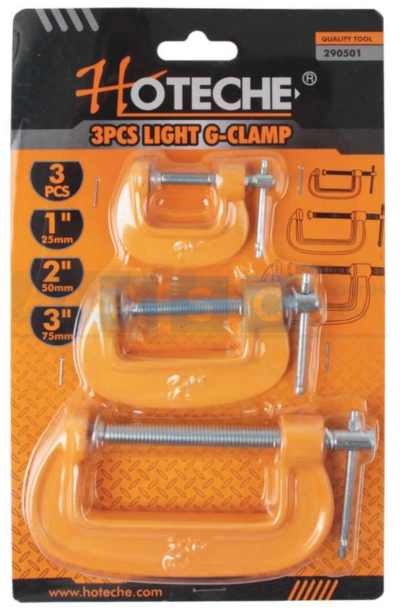 G-CLAMP SET 3PCS 25/50/75MM L/DUTY YELLOW POWDER COATED