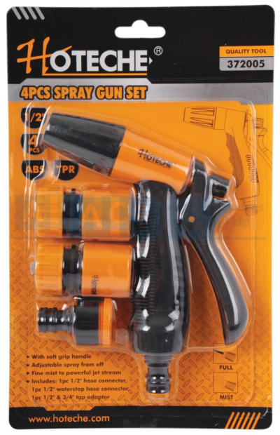SPRAY GUN SET 4PC ADJUSTABLE SPRAY Fine Mist To Powerful Jet Stream