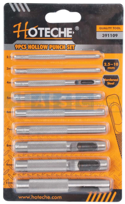 HOLLOW PUNCH SET 9PCS 45# Carbon SteelPolish Finished Knurling