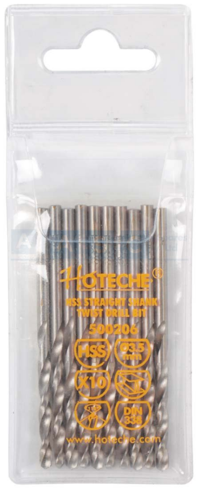 DRILL BIT 3.5MM HSS STR.SHANK 10PCS IN PVC BAG   GROUNDED EDGE FULLY