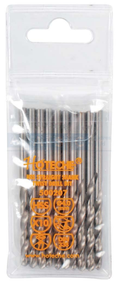 DRILL BIT 4MM HSS STR.SHANK 10PCS IN PVC BAG   GROUNDED EDGE FULLY
