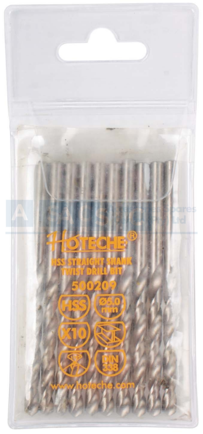 DRILL BIT 5MM HSS STR.SHANK 10PCS IN PVC BAG  GROUNDED EDGE FULLY