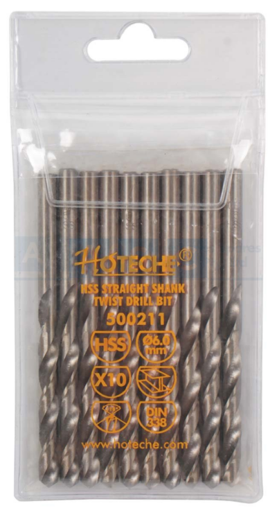 DRILL BIT 6MM HSS STR.SHANK 10PCS IN PVC BAG   GROUNDED EDGE FULLY