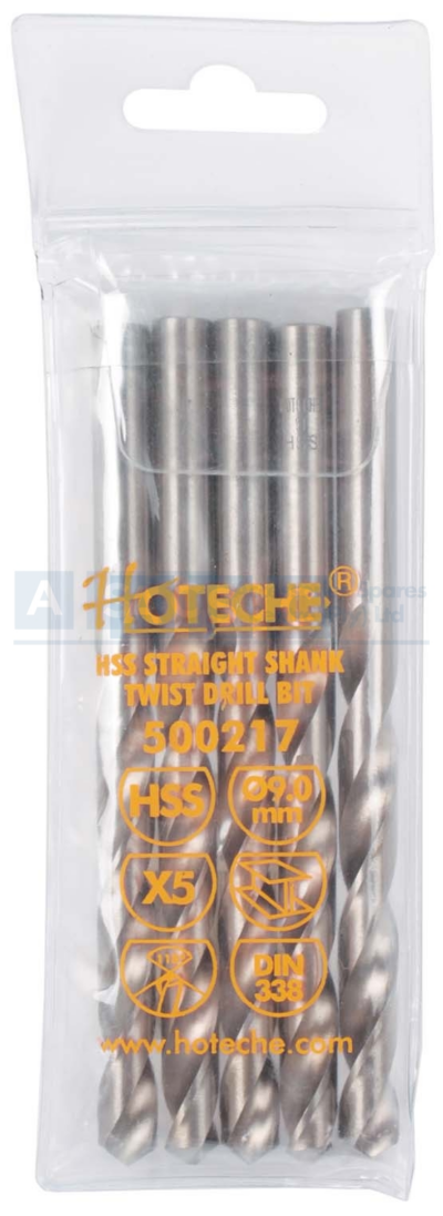 DRILL BIT 9MM HSS STR.SHANK 5PCS IN PVC BAG   GROUNDED EDGE FULLY