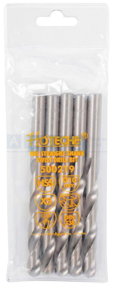 DRILL BIT 10MM HSS STR.SHANK 5PCS IN PVC BAG   GROUNDED EDGE FULLY