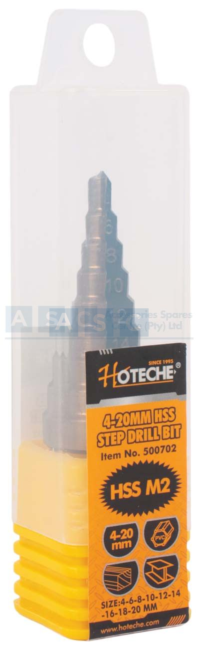 STEP DRILL BIT 4-20MM 9 STEP HSS steps =4/6/8/10/12/14/16/18mm shank=6.35