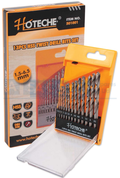DRILL BIT SET  13PCE HSS TWIST W/PVC CASE EGDE GROUNDED Size:1.5-2-2.5-