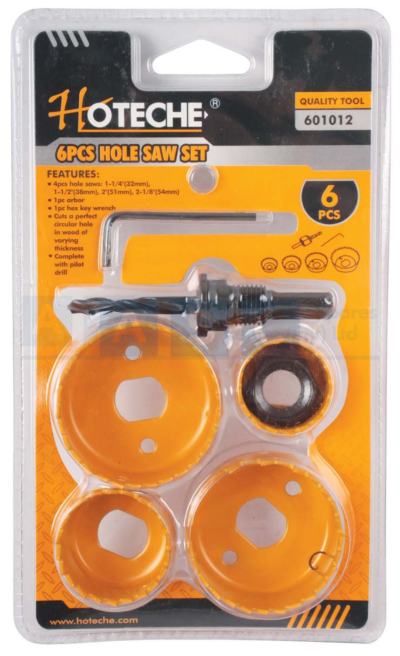 6 PCS HOLE SAW SET 32/38/44 and 54mm + 6.3mm DRILL ADAPTOR