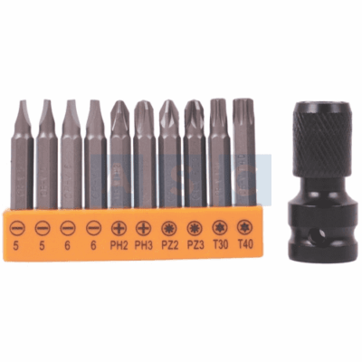 BIT SET 11 IN 1 ADAPTER & BIT SET 10Pcs 50Mm Crv   Bits:Ph2/Ph3/Pz2/Pz3