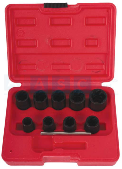 WORM NUT REMOVER FOR LOCK NUTS 3/8DR. 10PCS 10-16/17/19MM W/METAL BAR / TWIST