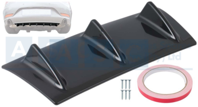 REAR LOWER  BUMPER LIP SPOILER 3FINS 385MM BLACK UNIVERSAL