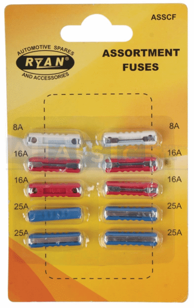 CERAMIC FUSE SET 10PCS CARDED 2 X 8A /4X16A/ 4X 25A