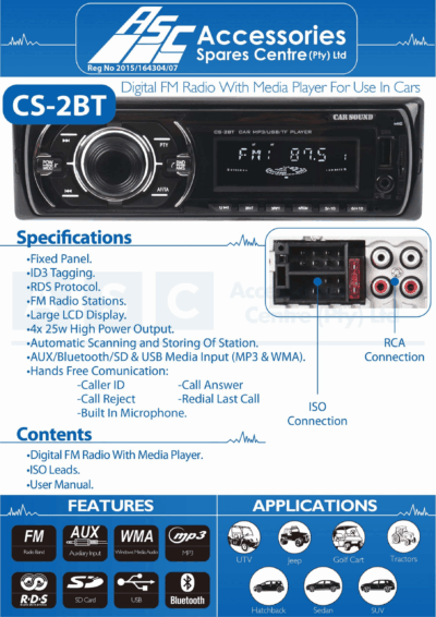 CARSOUND MEDIA PLAYER FIX FACE W/BT