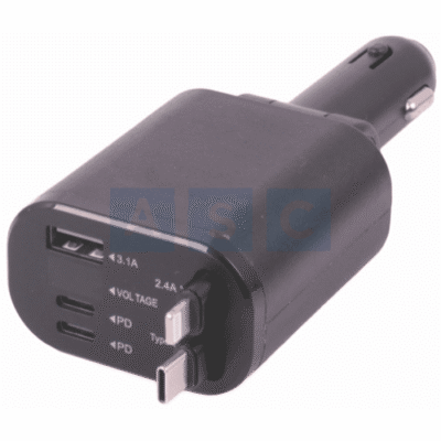 CAR CHARGER 5 IN 1 W/RETRACTABLE CHARGIN G CABLES (1 FASTCHARGER USB)