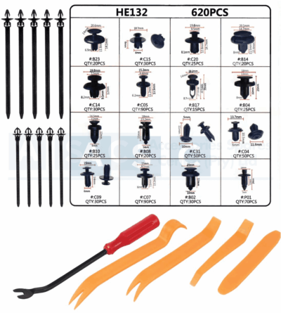 PANEL CLIPS  ASSORTED 635pcs W/TOOLS FOR TOYOTA/GM/FORD/HONDA/CHRYSLER