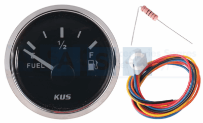 FUEL LEVEL GAUGE 52MM BLACK FACE W/ S/STEEL RING 12-24v  0-190 ohms