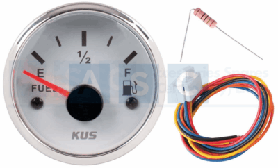 FUEL LEVEL GAUGE 52MM WHITE FACE W/ S/STEEL RING 12-24v  0-190 ohms