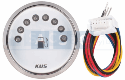 FUEL LEVEL GAUGE LED 52MM WHITE FACE W/ S/STEEL RING 12-24v 240-33OHMS 8LED LEVE