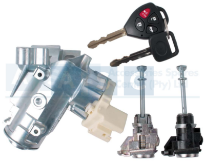 IGNITION SET HILUX 05-TRANSPONDER TYPE W/ 1 REMOTE KEY 1X IGN. 2 DOOR BARRELS.