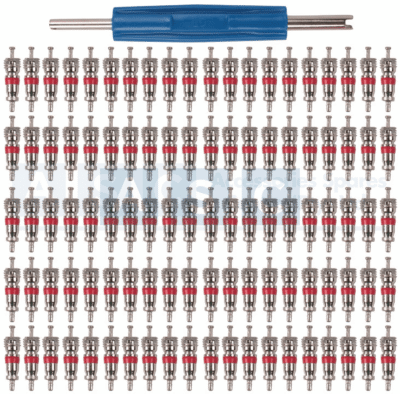 TYRE VALVE CORE SET (100) W/VALVE TOOL SCREWDRIVER TYPE CAR AND TRUCK EACH END
