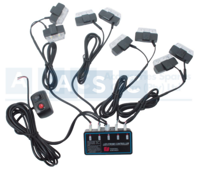 STROBE WARNING LAMP SET CLEAR 12V 8PC W/CONTROL BOX L=55MM/W=28MM/H=15MM
