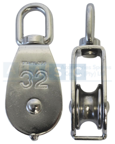 SINGLE SWIVEL PULLEY 32MM SS304 WORK LOAD = 600KG