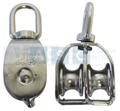 DOUBLE SWIVEL PULLEY 25MM SS304 W/LOAD 400KG