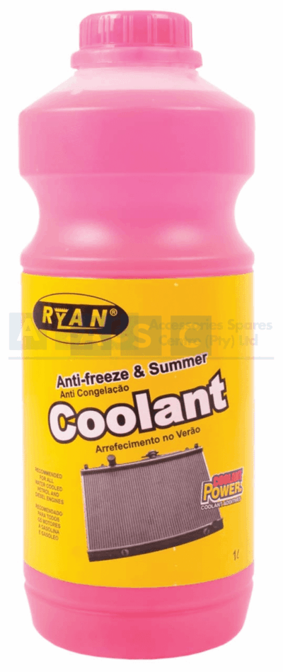 RYAN ANTI-FREEZE 1L PINK 20% M.E.G  RECOMMENTED USE 100% ANTI-FRE