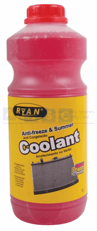 RYAN ANTI-FREEZE 1L RED 20% M.E.G  RECOMMENTED USE 100% ANTI-FRE