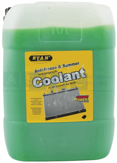 RYAN ANTI-FREEZE GREEN 10L 20% M.E.G  RECOMMENTED USE 100% ANTI-FRE