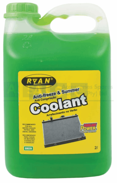 RYAN ANTI-FREEZE GREEN 2L 20% M.E.G  RECOMMENTED USE 100% ANTI-FRE