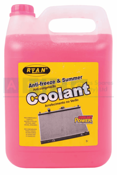 RYAN ANTI-FREEZE PINK 5L 20% M.E.G  RECOMMENTED USE 100% ANTI-FRE