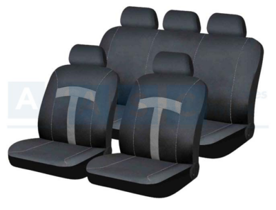 SEAT COVER 9PC GREY T-STYLE POLYESTER 2MM FOAM 5H/REST 2FRT 2REAR