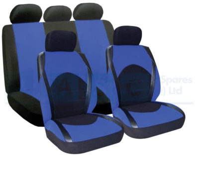 SEAT COVER 9PC BLUE DINO POLYESTER 2MM FOAM 5H/REST 2FRT 2REAR