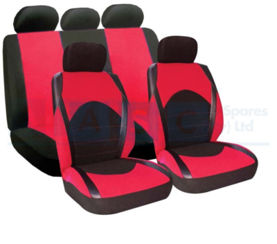 SEAT COVER 9PC RED DINO POLYESTER 2MM FOAM 5H/REST 2FRT 2REAR