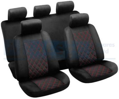 SEAT COVERS GRID RED/BLK 9PCS