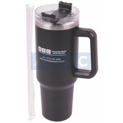 FLASK CUP 1200ML SS INSULATED BLACK W/HANDLE /STRAW-DOUBLE WALL DESIGN