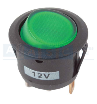 ROCKER SWITCH RND GREEN 12V